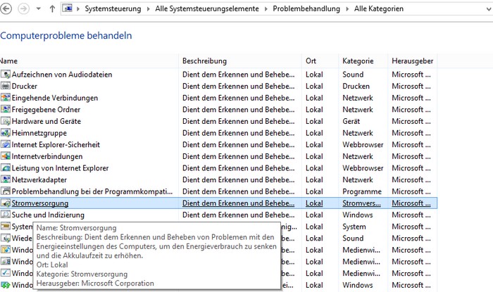 Problembehandlung Stromversorgung