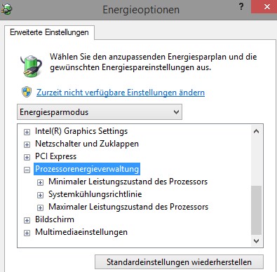 erweitere Energiesparoptionen